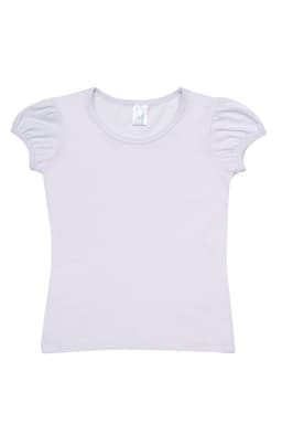 A light purple short puff sleeve T-shirt with a round neckline, featuring a label and no visible logos.