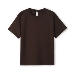 A brown kid's regular T-shirt with short sleeves and a simple design. It features a logo.