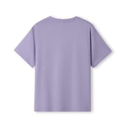 A purple kid's regular T-shirt featuring short sleeves and a simple design. It has a logo on the back.
