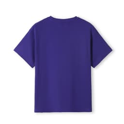 A purple kid's regular T-shirt featuring short sleeves and a rear view, with a brand logo present.
