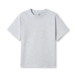 A white kid's regular T-shirt featuring short sleeves and a simple design. It includes a brand label.
