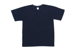 A navy blue kids' bamboo cotton T-shirt with short sleeves and a crew neckline. It features a label inside.