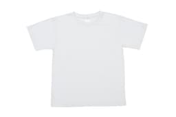 A white Kids Bamboo Cotton T-shirt featuring short sleeves and a blank front, with a small brand logo on the label.