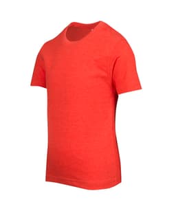A red marl crew neck T-shirt featuring short sleeves and a simple design, with a logo on it.