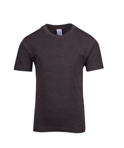 A dark grey crew neck T-shirt with short sleeves. The shirt features a logo on the tag.