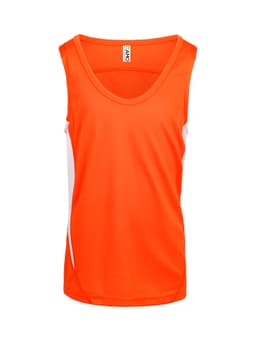An orange Cool-Dry singlet with white side panels and a logo on the front.