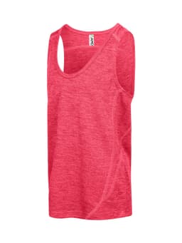 A red children's polyester singlet with a sleeveless design and a logo.