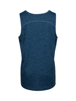 A blue kids' polyester singlet featuring a classic sleeveless design and a subtle texture. It has a logo on the back.