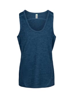 A navy blue kids' singlet made of 100% polyester, featuring a rounded neckline and an interior logo tag.