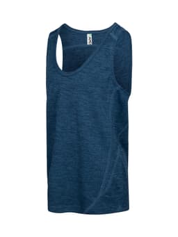 A blue polyester singlet with a textured design and a logo, suitable for kids' wear.