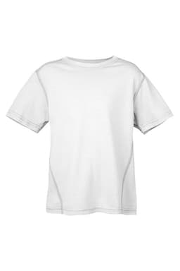 A white T-shirt featuring contrasting stitching, part of the Kids Heather Tees - Greatness Range.