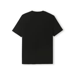 A black kids' t-shirt with short sleeves, featuring a plain design and no visible branding.