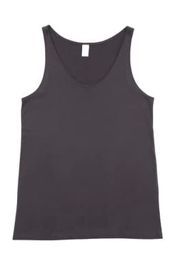 A black men's singlet featuring a scoop neckline and no sleeves, with a simple design.