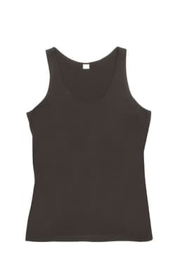 A black women's American style singlet with a scoop neckline and no sleeves, featuring a label inside.