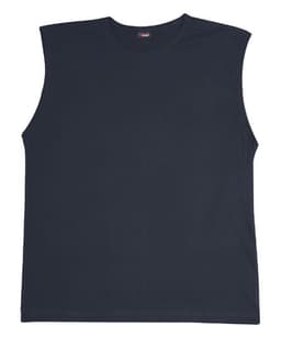 A black muscle T-shirt with a sleeveless design and a logo on the label.