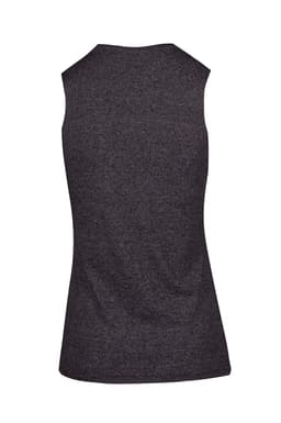 A sleeveless women's tee in dark heather grey with a smooth back design and no visible branding.