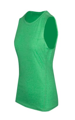 A green sleeveless tee from the Greatness Range, featuring a logo, with a classic fit and smooth fabric.