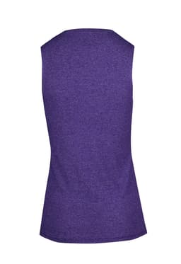 A sleeveless women's tee in a heathered purple colour, featuring a fitted design and a back view.