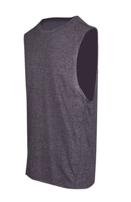 A grey sleeveless tee from the Greatness Range, featuring a simple design and one logo.