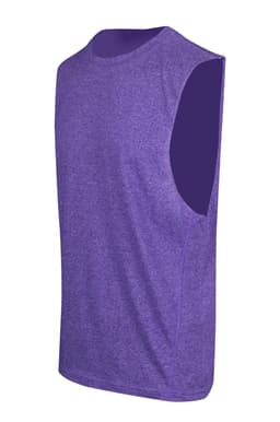 A purple sleeveless tee from the Greatness Range, featuring a classic athletic cut and a logo on the fabric.