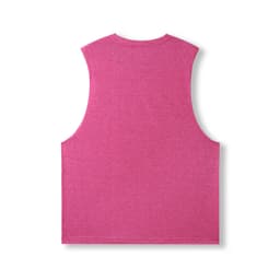 A sleeveless tee in vibrant pink, featuring a heathered texture and a simple design on the back.