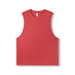 A sleeveless tee in heather red, featuring a relaxed fit and a smooth texture, with a small logo.