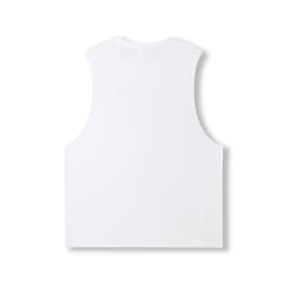 A white sleeveless tee from the Greatness Range, featuring a simple design and a branding logo.