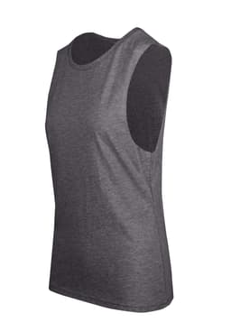 A women's combed cotton tank top in a dark grey colour, featuring a sleeveless design and a logo.