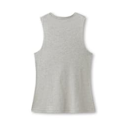 A grey women's combed cotton tank top with a sleeveless design and a plain back, featuring a logo.