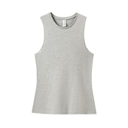 A women's combed cotton tank top in light grey, featuring a simple, sleeveless design and a logo tag.