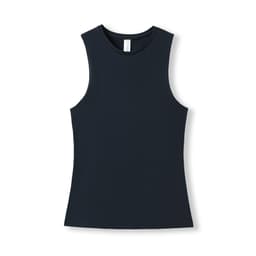 A women's tank top in navy with a sleeveless design. It features a logo on the label.