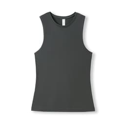 A women's tank top in dark grey, featuring a sleeveless design and a subtle logo.