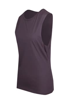 A women's sleeveless tank in dark grey with a fitted design and a subtle logo.