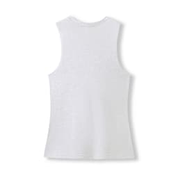 A women's grey combed cotton tank top featuring a scoop back and no sleeves. The garment has a logo.