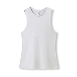 A white women's combed cotton tank top with a relaxed fit and sleeveless design. Features a logo detail.