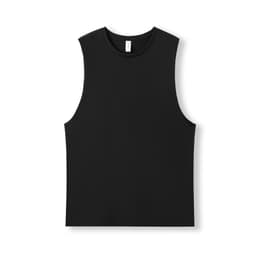 A black unisex combed cotton tank top with a simple design and a visible brand logo.