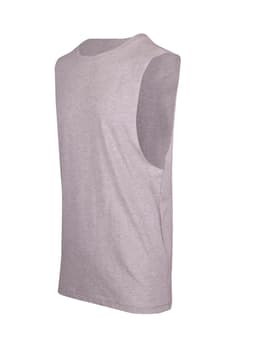 A grey unisex combed cotton tank top with a simple, sleeveless design and a logo.