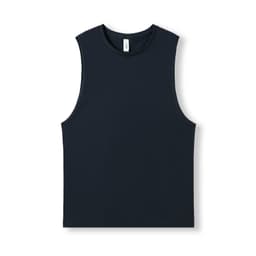 A navy blue men's/unisex combed cotton tank top with a simple, sleeveless design and a logo.