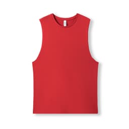 A red unisex combed cotton tank top featuring a logo, designed as a singlet.