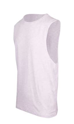 A white unisex combed cotton tank top with a classic sleeveless design and a logo.