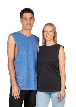A relaxed women's stone-washed tank in muted purple, featuring a sleeveless design and a logo on the back.