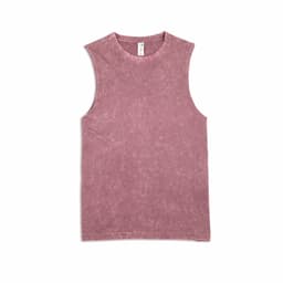 A stone washed tank top in a soft mauve colour, featuring a sleeveless design and a simple logo.
