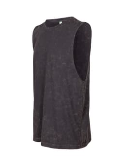 A stone wash men's singlet in black with a sleeveless design and a subtle texture. It features a logo.