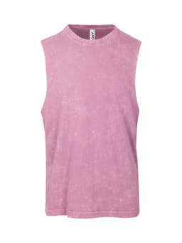 A light purple stone wash tank top with a sleeveless design and a standard crew neckline. It features a brand logo.