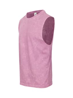 A stone wash sleeveless tank top in a muted purple colour, featuring a subtle branding label.