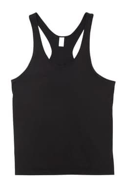 A black men’s T-back singlet with a racerback design and no visible branding.