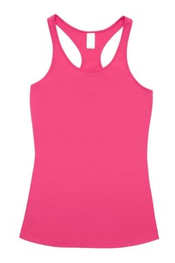 A pink kids' T-back singlet featuring a classic racerback design and a plain fabric texture. It has a brand logo.