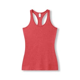 A red athletic T-back singlet made from a textured fabric, featuring a scoop neckline and a fitted design.
