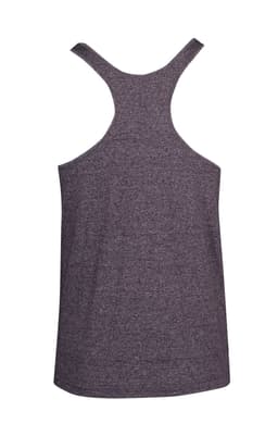 A grey athletic T-back singlet for men, featuring a fitted design and wide shoulder straps. It has a logo on it.