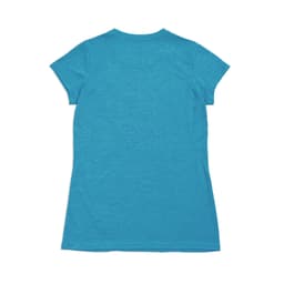 A turquoise women's T-shirt with short sleeves, made from 100% polyester. Features a subtle branding logo.